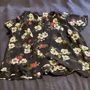 Lane Bryant Floral Black Blouse